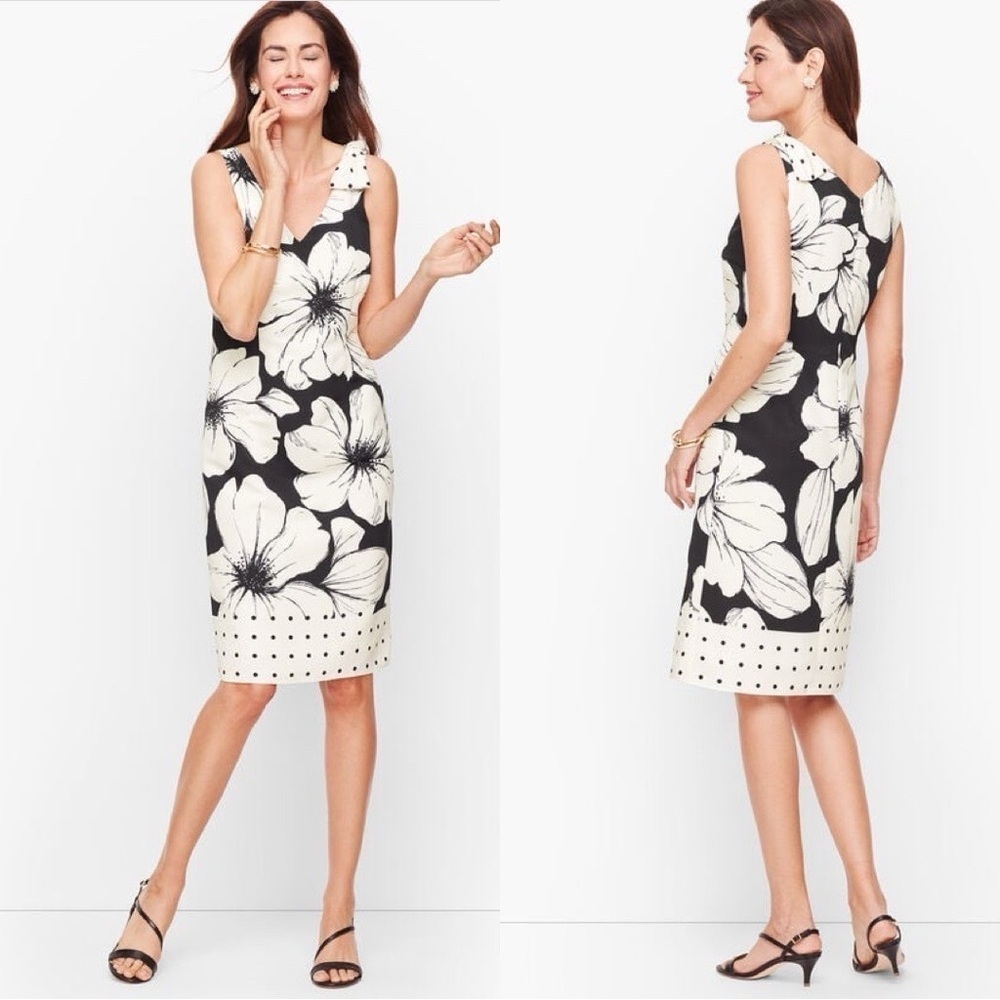 NWT TALBOTS Black And White Floral Work Cocktail Shift Dress Sz 10